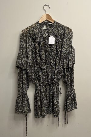 Dries van Noten - Groen beige geprinte jurk met touwtjes (kl.2)