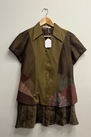 KENZO (classic model) - Groen zijden 2-delig set met rok (kl.14)