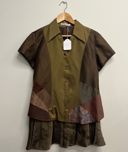 KENZO (classic model) - Groen zijden 2-delig set met rok (kl.14)